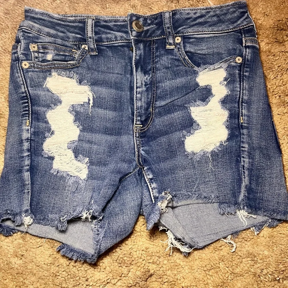 American Eagle Distressed Blue Denim Shorts - Picture 1 of 5